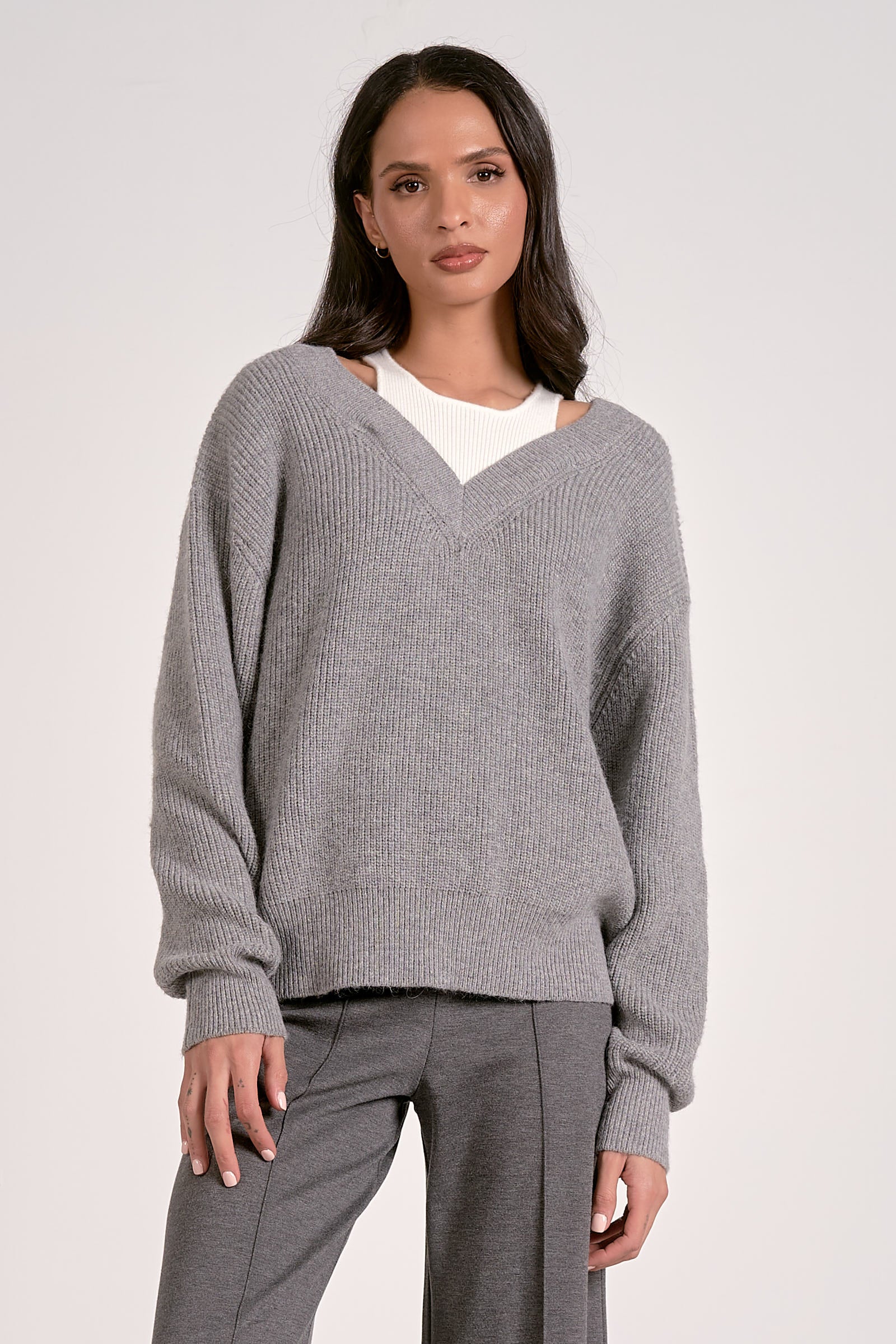 Grey White Undershirt Sweater | Audyn Boutique