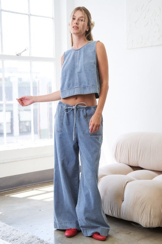 ☆AVANDRESS☆ This is wide pants SKY BLUE 23SS04-04 Blue High Rise Wide Leg Pants Online Shopping | OXXOSHOP
