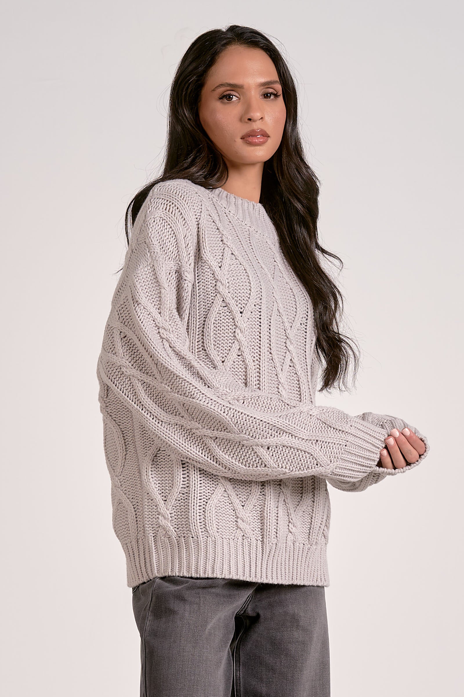 Light Grey Cable Knit Sweater | Audyn Boutique